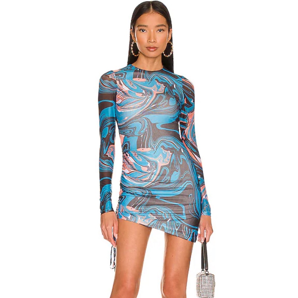 NWT! Superdown Katya Ruched Mini Dress in Blue Marble